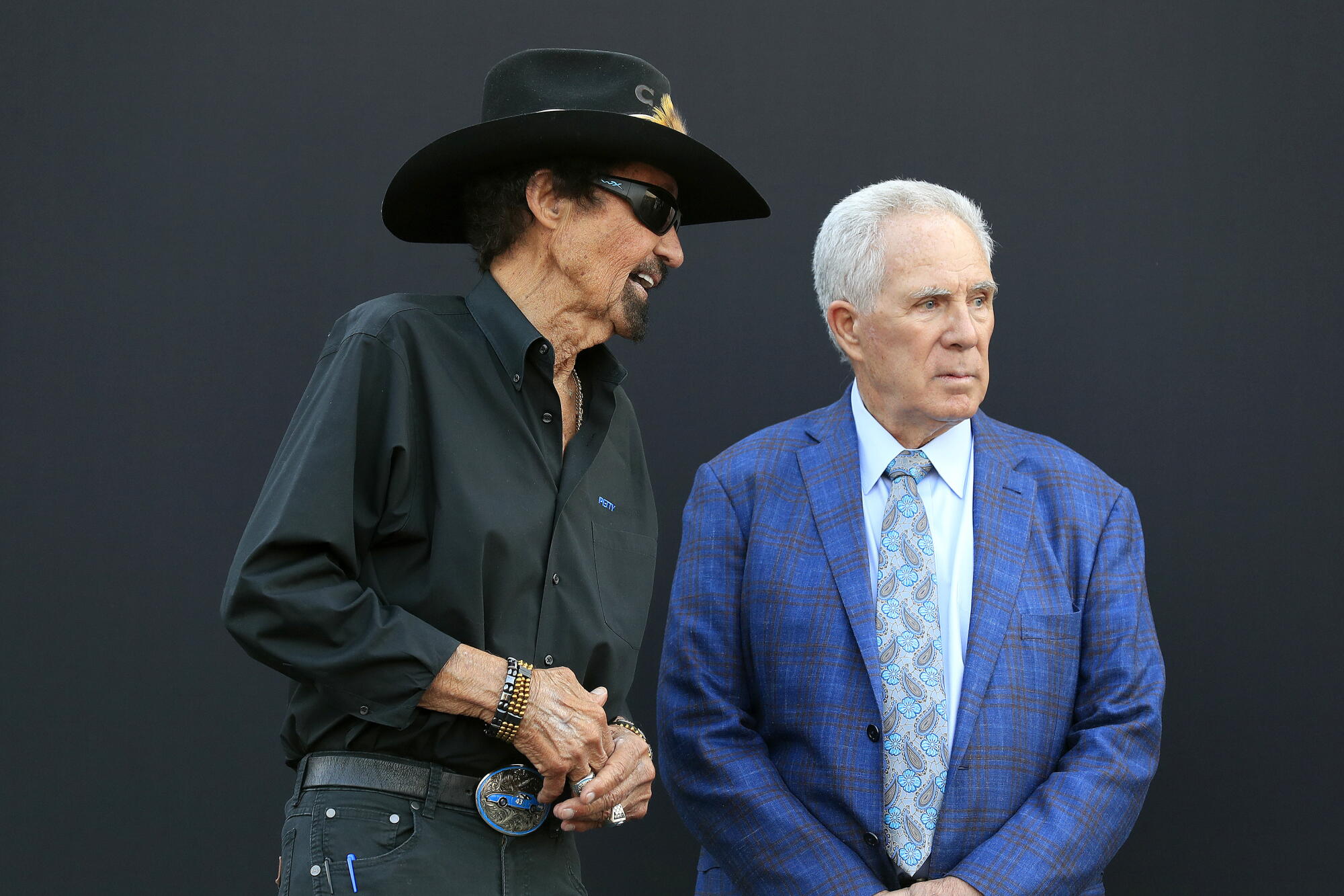 May 2023 photo of Richard Petty and Darrell Waltrip, right, at the North Wilkesboro (N.C.) Speedway.