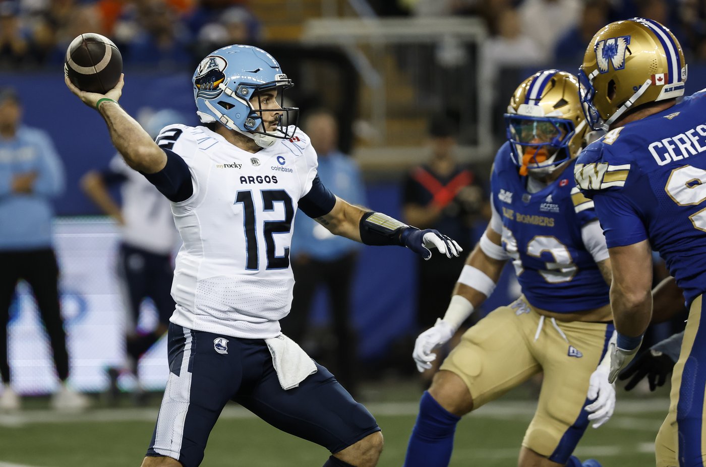 Kelly, Argos squeeze past Blue Bombers 30-28 behind two late scoring drives
