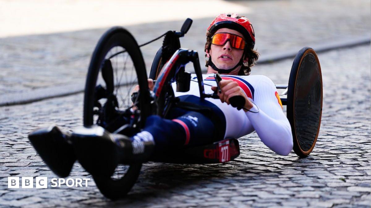 Callum Russell races in handcycle during a road race