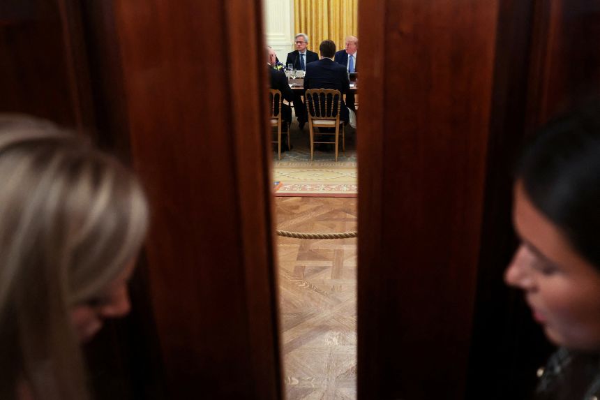Nvidia President and CEO Jensen Huang attends a luncheon for tech leaders hosted by President Donald Trump in the East Room of the White House on Tuesday.