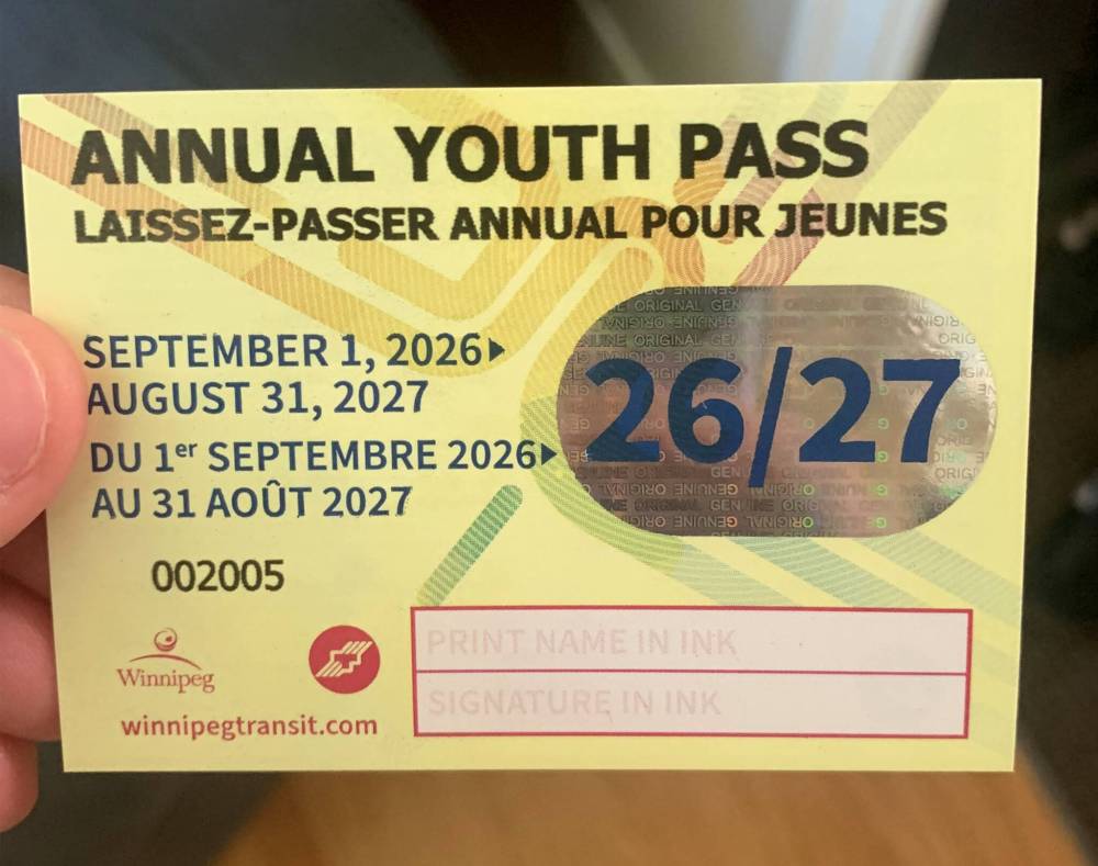 SUPPLIED
The Winnipeg Transit youth pass is free to students for the 2026/2027 year.