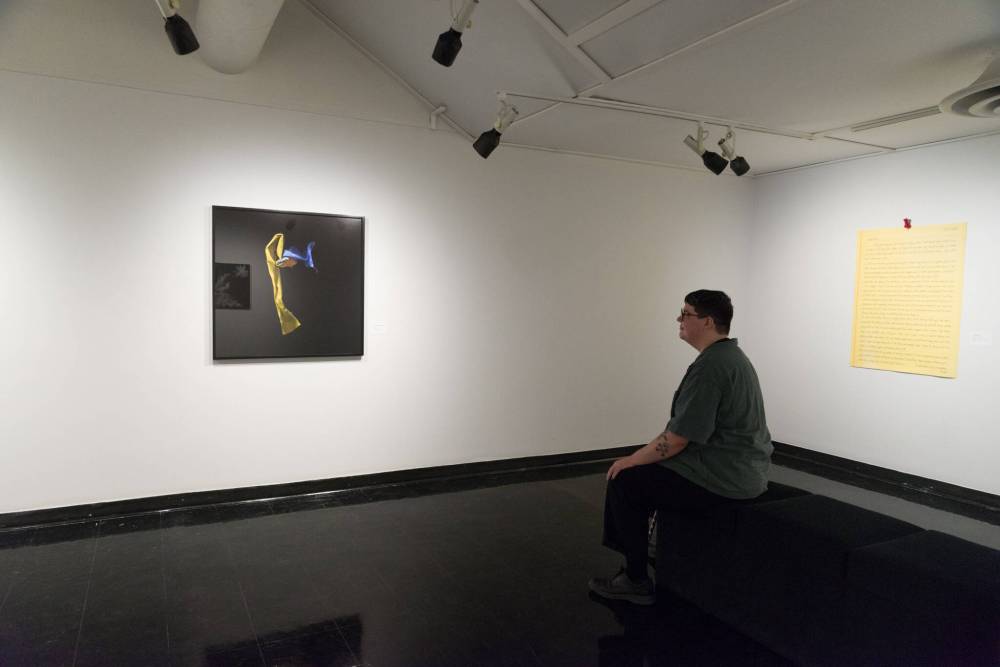 Sarah Fuller photo
Scott Benesiinaabandan’s cloth, quill, ghost lands.
