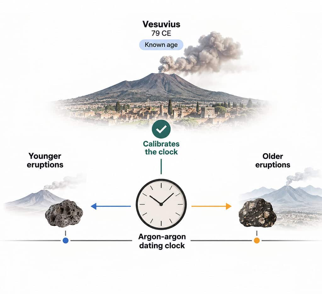 Illustration of how the Vesuvius Pompeii eruption helps with dating older events