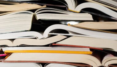 Stack of open books