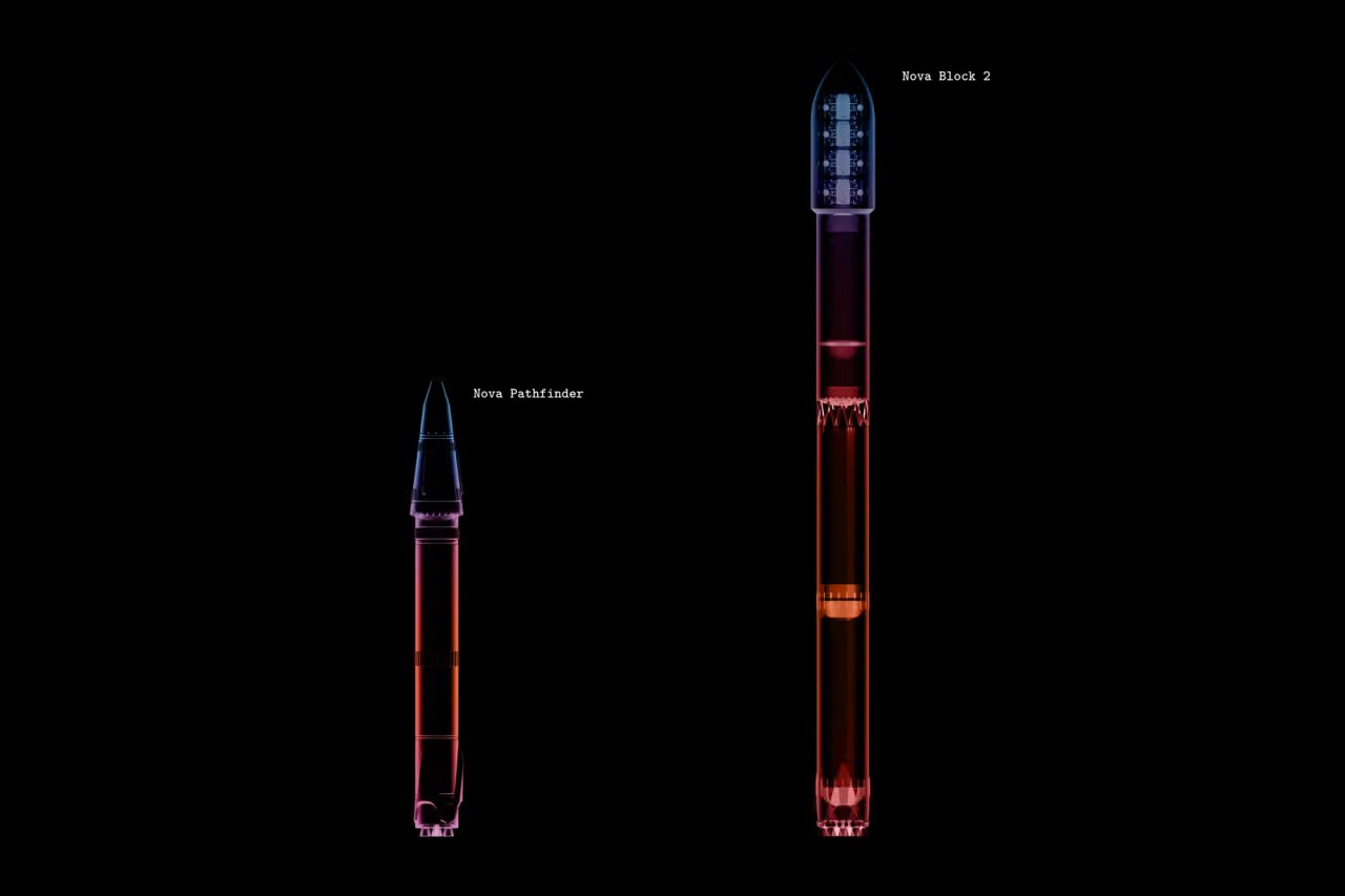 Colorful outlines of two different rockets stand side by side. The right one is taller.