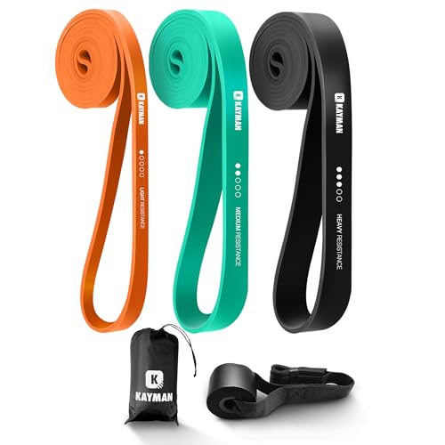 Kayman - Long Resistance Band With Door Anchor &amp; Carry Bag &ndash; Perfect for Pull-Ups, Yoga, Calisthenics, Strength Training, Stretching, Home Workouts (3 Pack (5-60lbs))