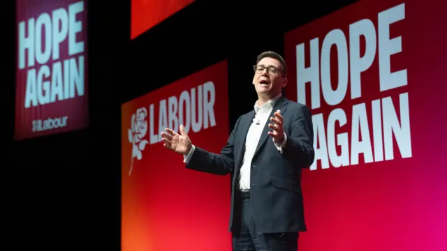Prime Minister Andy Burnham rehearses his keynote address on stage at the ACC in Liverpool which he’ll deliver to delegates at the Labour Party conference tomorrow