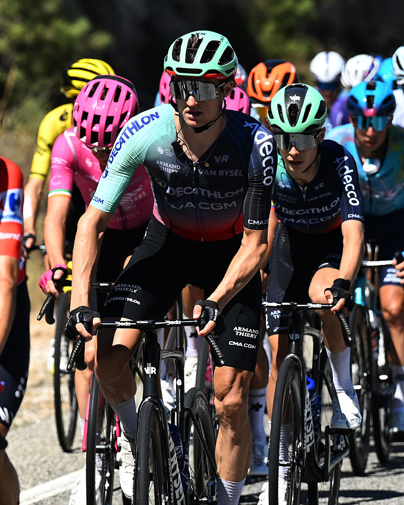 ESTEPONA​, SPAIN - SEPTEMBER 11: Felix Gall of Austria and Team Decathlon CMA CGM competes during the La Vuelta - 81st Tour of Spain 2026, Stage 19 a 210.8km stage from Velez-Malaga to Penas Blancas. Estepona 1274m / #UCIWT / on September 11, 2026 in Estepona, Spain. (Photo by Tim de Waele/Getty Images)