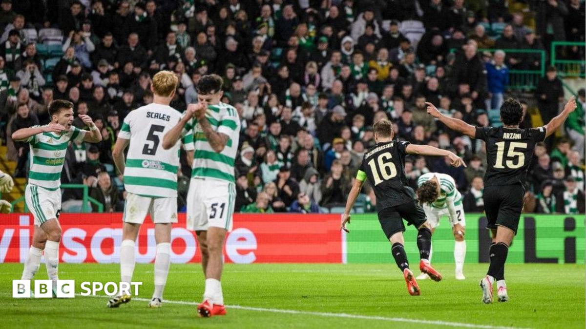 Ferencvaros celebrate retaking the lead against Celtic