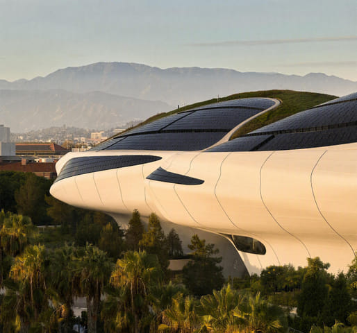 The soon-to-open Lucas Museum of Narrative Art by MAD Architects, Studio-MLA, and Stantec. Photo: Hufton+Crow, image courtesy of Lucas Museum of Narrative Art