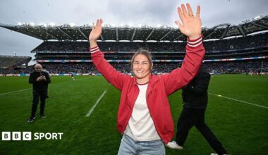 Katie Taylor acknowledges the crowd at Croke Park
