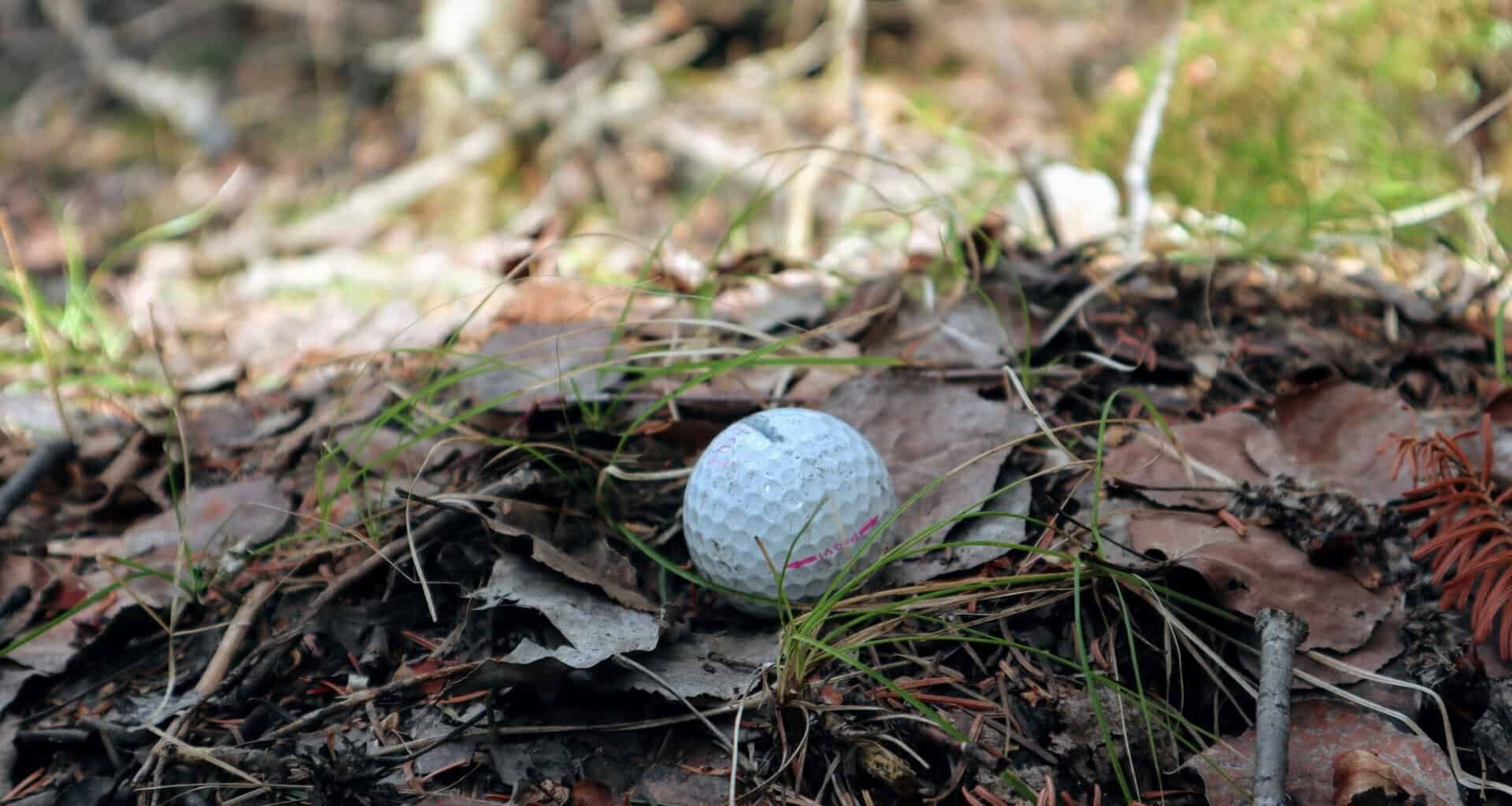 A golf ball in a horrible lie