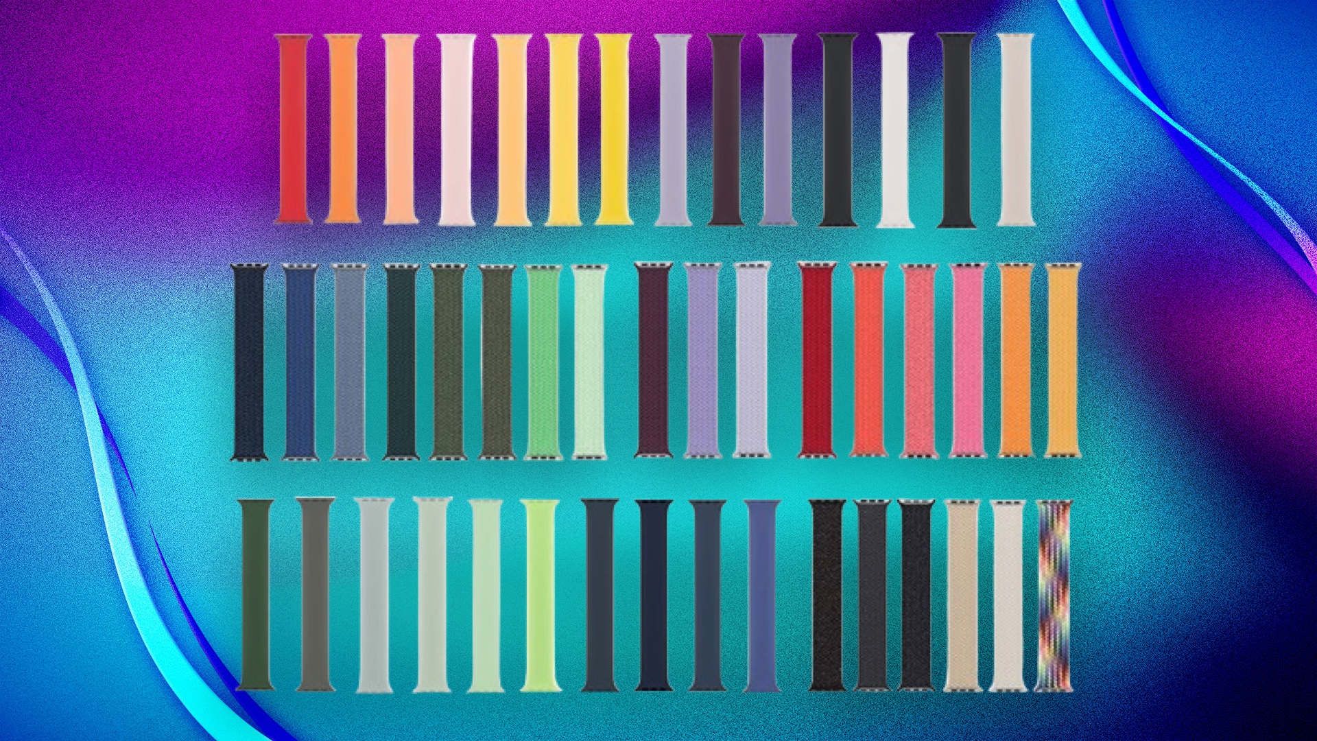 Apple Watch Solo Loops on blue and purple background