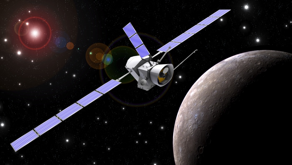 An artist’s impression of BepiColombo approaching Mercury.
