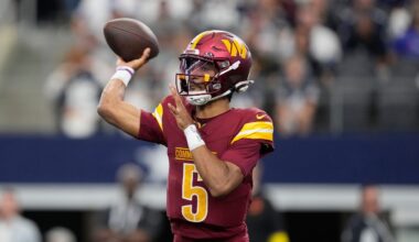 Commanders QB Jayden Daniels carted off vs. Cowboys with elbow injury