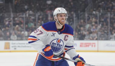 Connor McDavid appears shaken up after hit during training camp