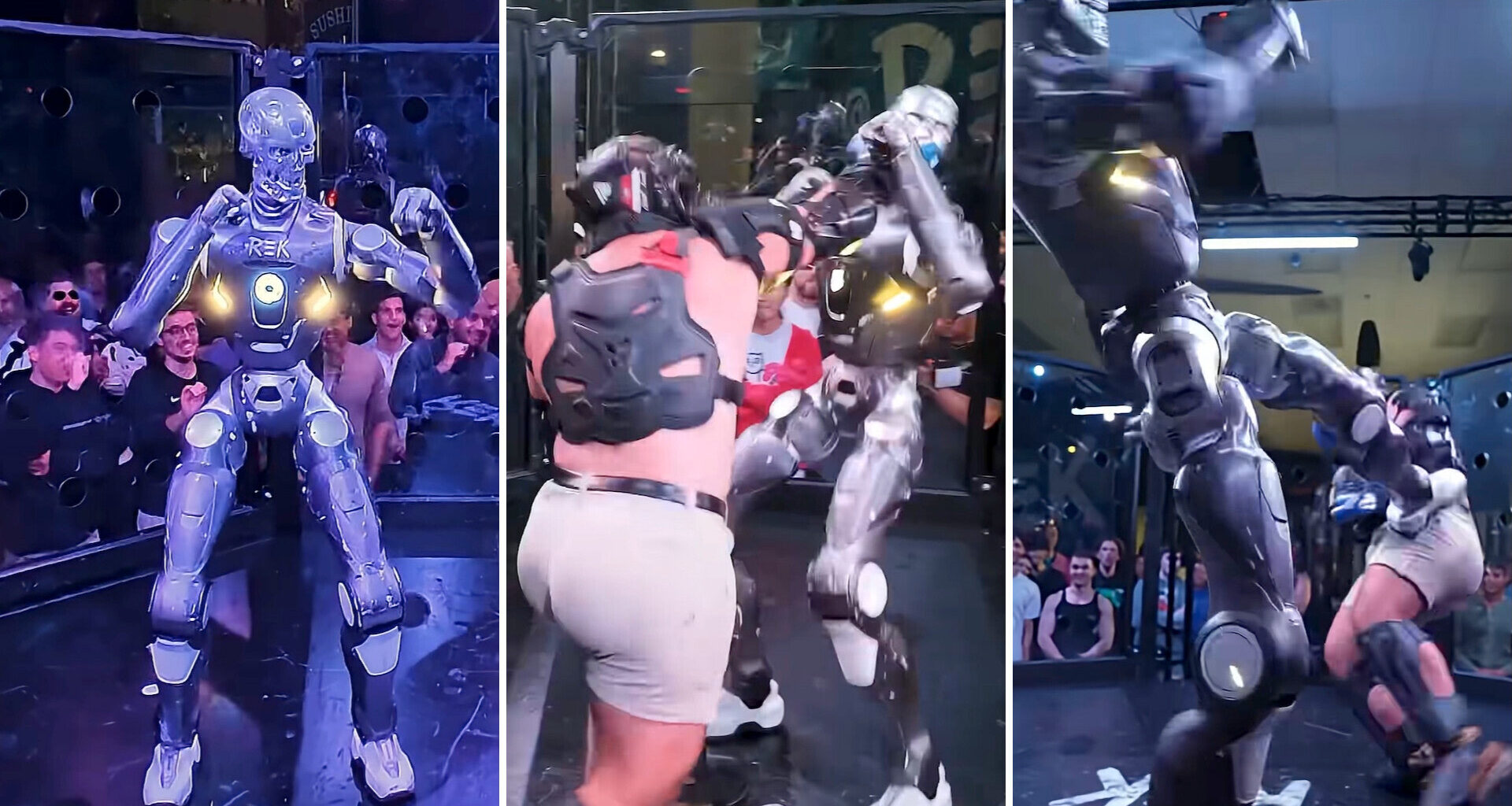 TikTok personality Frankie LaPenna fighting a humanoid robot.