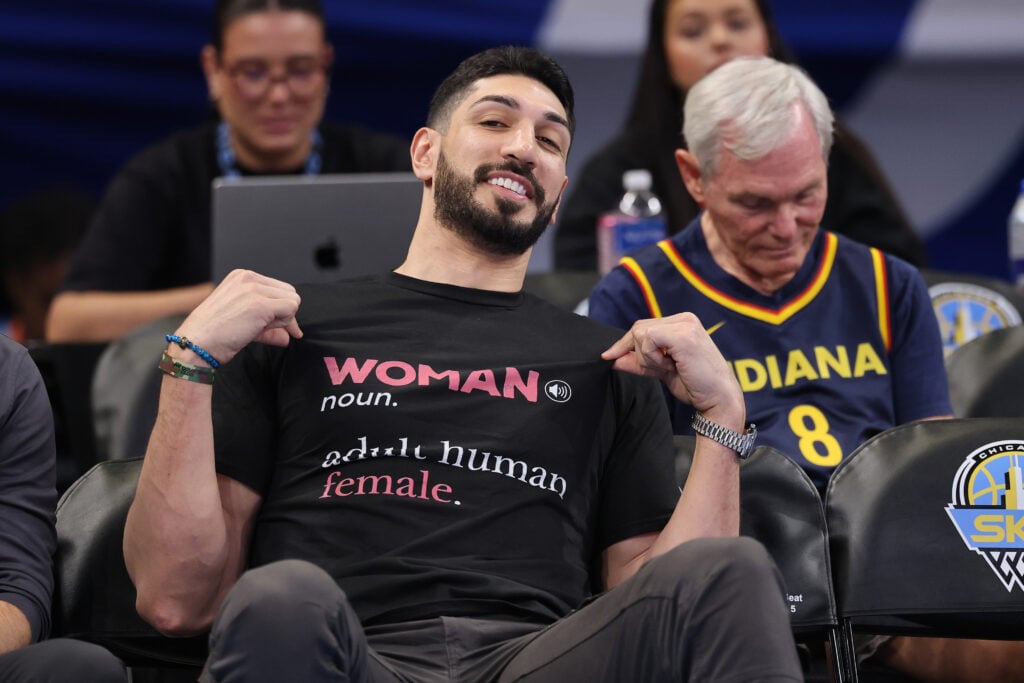 Former basketball player Enes Kanter Freedom poses for a photo courtside prior to the game between the Chicago Sky and the Indiana Fever at Wintrust Arena on August 23, 2026 in Chicago, Illinois.