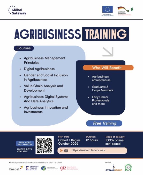 SUSTAIN Agribusiness Training Programme 2026: Apply for Free Agribusiness Skills, Job Placement Support and Start-Up Grant Opportunities in Nigeria