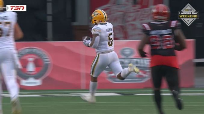 Justin Rankin five carries for 48 yards and one touchdown vs CGY MON Edmonton Elks running back Justin Rankin had five carries for 48 yards, nad one rushing touchdown against the Calgary Stampeders on Monday. Credit: (Screengrab/ CFL YouTube)
