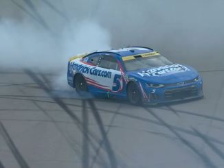 Kyle Larson led 235 of 267 laps to win at Kansas Speedway on Sunday. Credit: (Screengrab/ NASCAR YouTube)