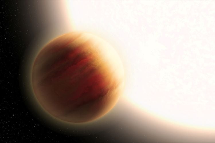 Artist's impression of a hot Jupiter. (Credit: NASA, ESA, L. Hustak (STScI))