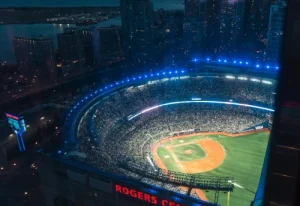 An aerial view of Rogers Stadium in downtown Toronto 