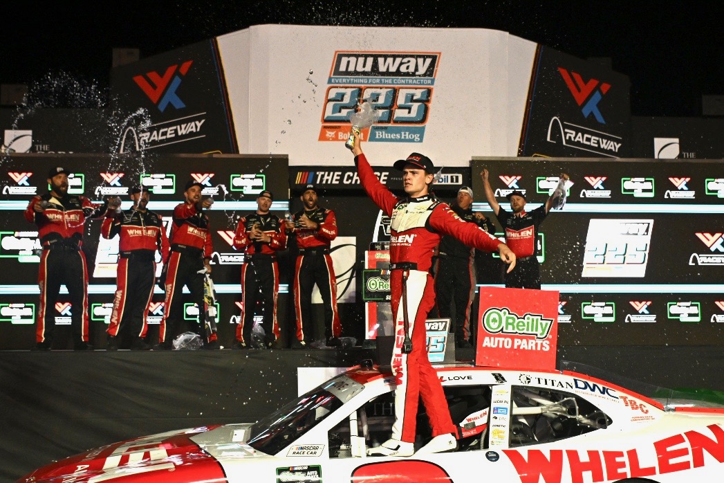 LOVE CLAIMS NASCAR O’REILLY AUTO PARTS SERIES CHASE WIN IN NU WAY 225 POWERED BY BOBCAT AND SAUCED BY BLUES HOG