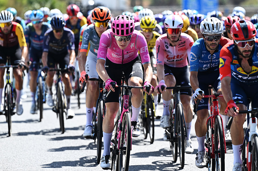 ESTEPONA​, SPAIN - SEPTEMBER 11: (L-R) Georg Steinhauser of Germany and Team EF Education - EasyPost and Guillaume Martin of France and Team Groupama - FDJ United compete during the La Vuelta - 81st Tour of Spain 2026, Stage 19 a 210.8km stage from Velez-Malaga to Penas Blancas. Estepona 1274m / #UCIWT / on September 11, 2026 in Estepona, Spain. (Photo by Tim de Waele/Getty Images)