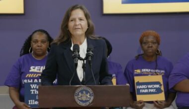Nancy Walker, secretary of Pennsylvania's Department of Labor and Industry, is shown in this screenshot of a livestreamed news conference about a new state initiative to combat wage theft in the home healthcare industry.