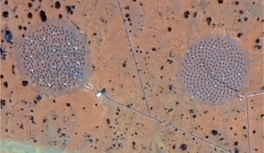 Images of the AAVS2 test bed (left) and the AAVS3 test bed (right) as seen from space. Credit - S. Asayama et al.