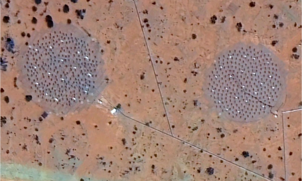 Images of the AAVS2 test bed (left) and the AAVS3 test bed (right) as seen from space. Credit - S. Asayama et al.