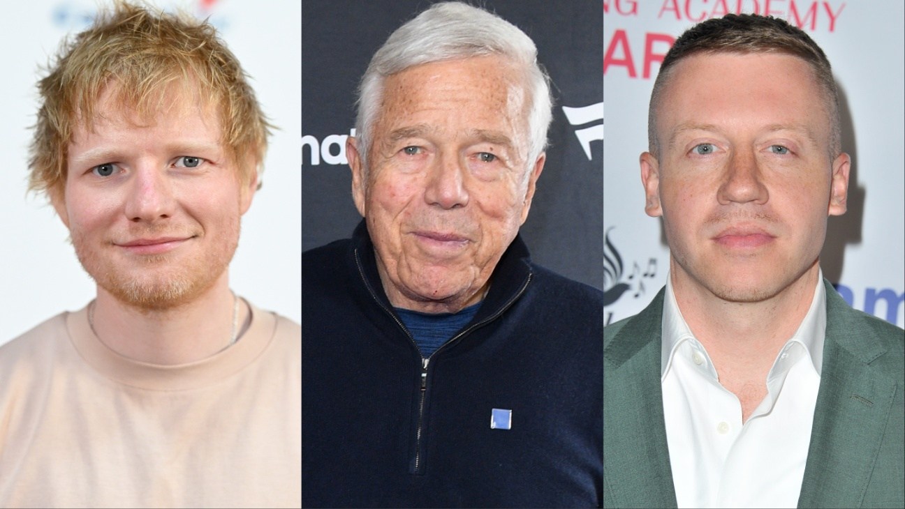 From left: Ed Sheeran, Robert Kraft and Macklemore