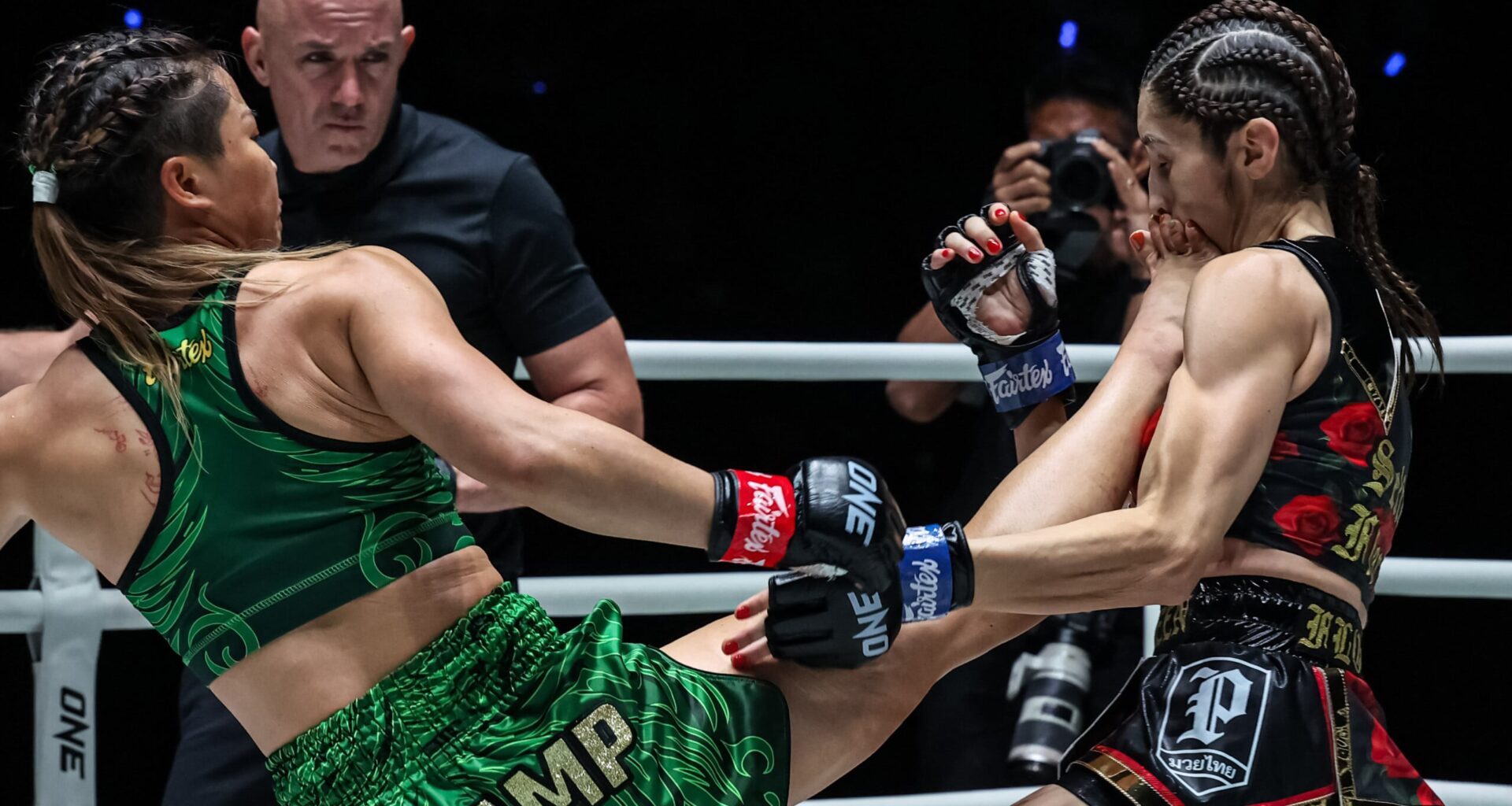 Stamp Fairtex fires a teep on Selina Flores at ONE Fight Night 47