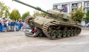 Centurion tank crushes cars in Cloverdale