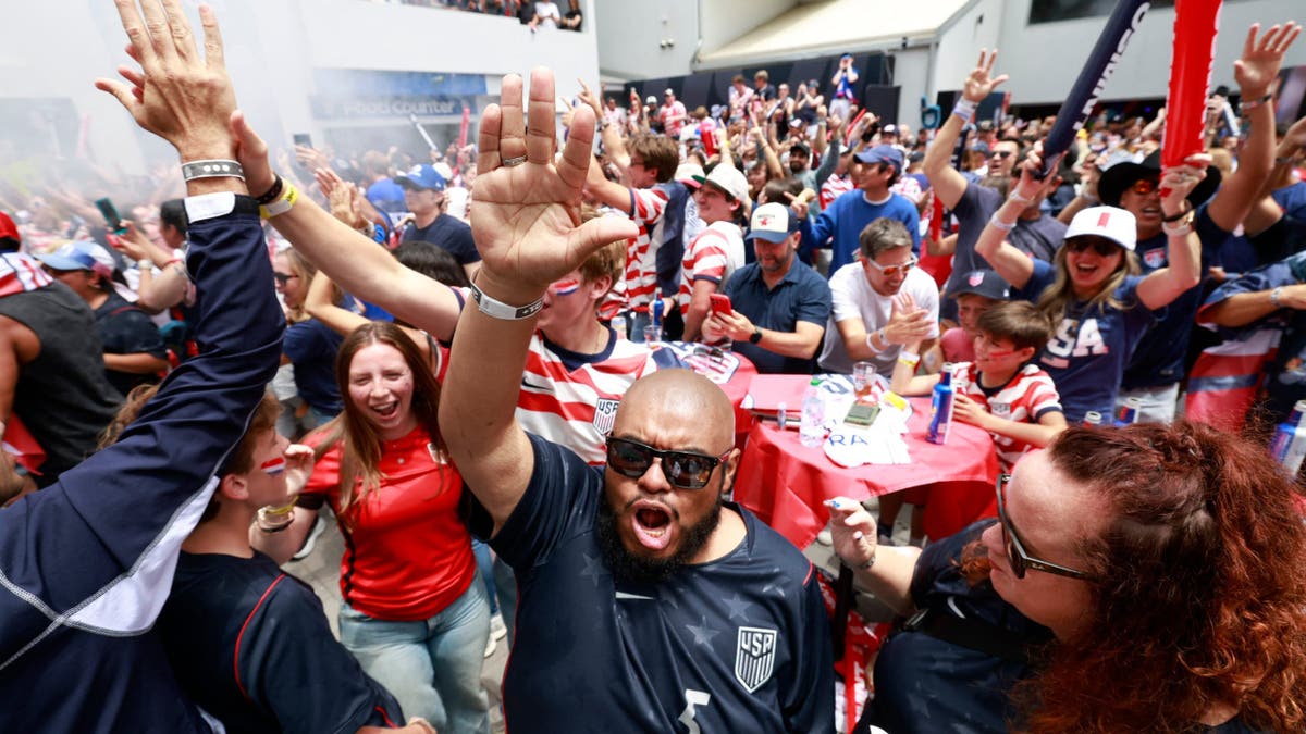 United States fans celebrating in Venice, California