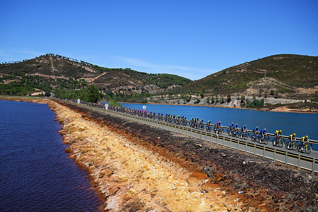 The peloton during stage 16 of the 2026 Vuelta a Espa&ntilde;a. (Photo by Tim de Waele/Getty Images)