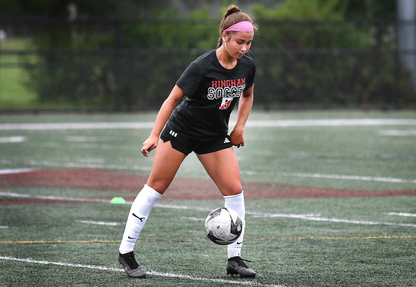 Taylor Bello was named to the All-State team after scoring 17 times for Hingham as a junior. 