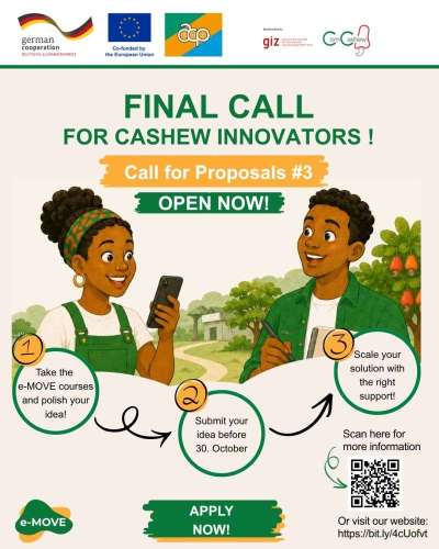 Call For Applications: e-MOVE ComCashew for Young Entrepreneurs With