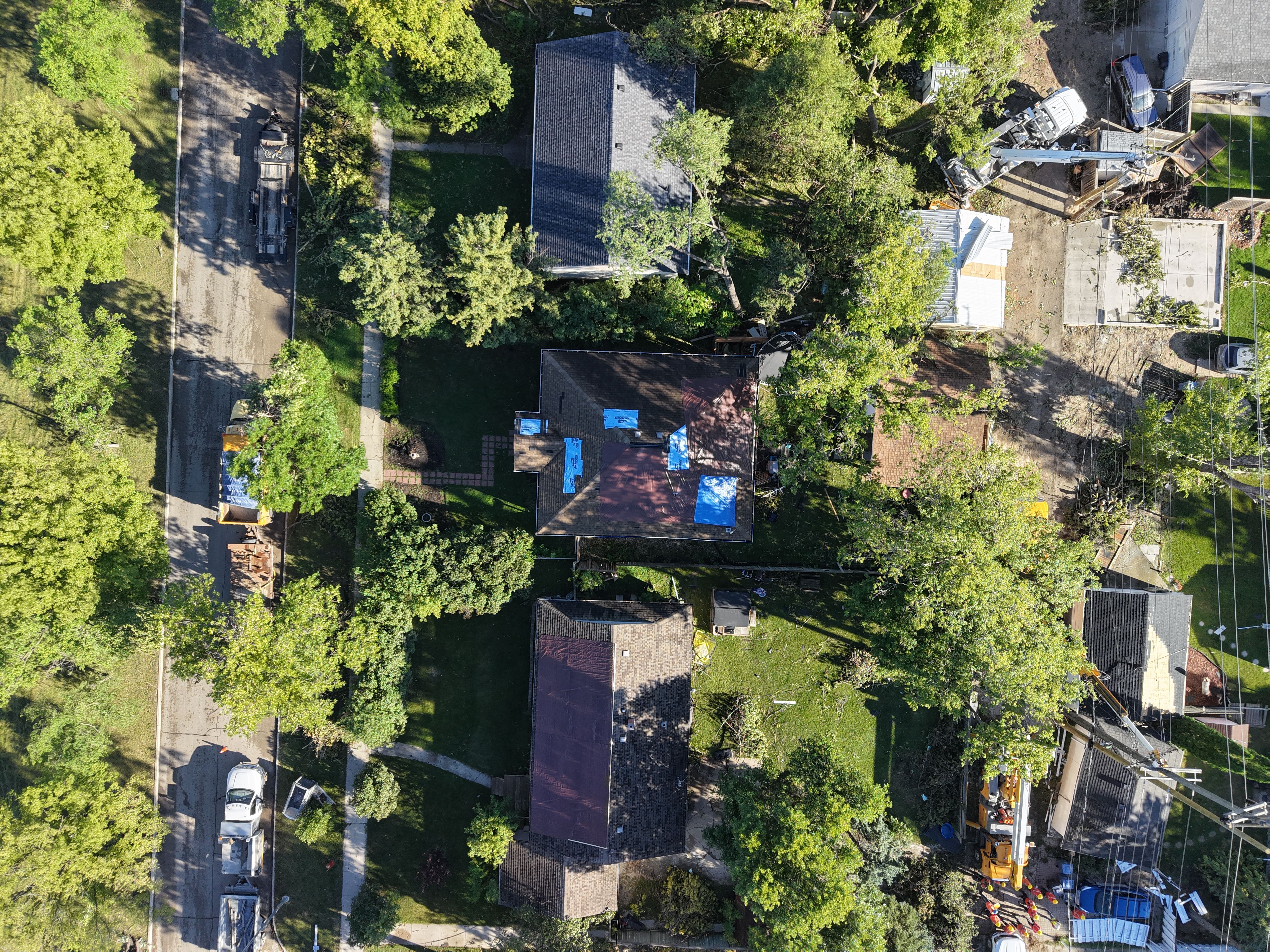 Damage to homes after tornado tore through River Heights on September 6, 2026.