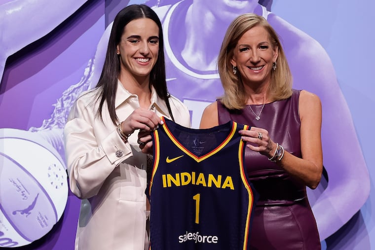 The WNBA has grown immensely since Cathy Engelbert (right) became league commissioner. That has more to do with players like Caitlin Clark than Engelbert.