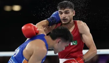 sumama rahman pakistan s solid boxer fights against jadumani singh of india in the 55 kilogramme bout at the 2026 glasgow commonwealth games sumama loses 5 0 photo afp
