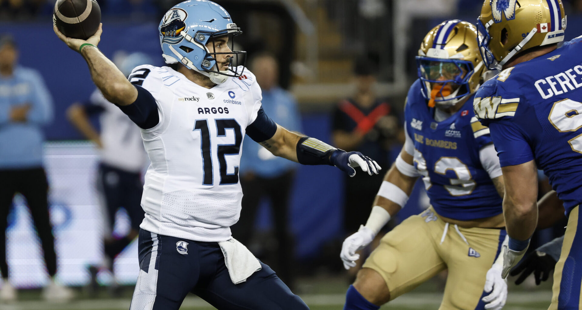 Kelly, Argos squeeze past Blue Bombers 30-28 behind two late scoring drives