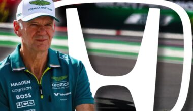 Newey looking serious in Aston Martin F1 kit with circuit background and white Honda logo edited over it