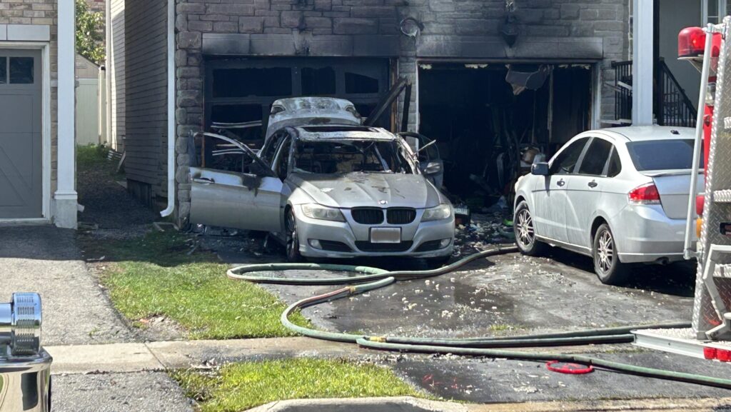Damage to a vehicle after a fire at a home in Brampton on Tuesday, Sept. 8, 2026
