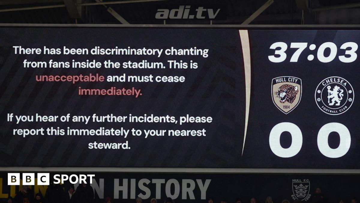 A message is shown at Hull City's stadium calling for discriminatory chanting to stop