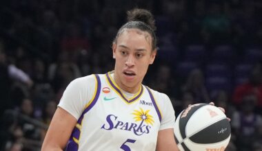 Dearica Hamby dribbling
