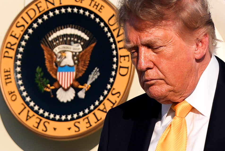 The president is seen stepping off Air Force One on Friday. His hairstyle has been a point of interest for decades