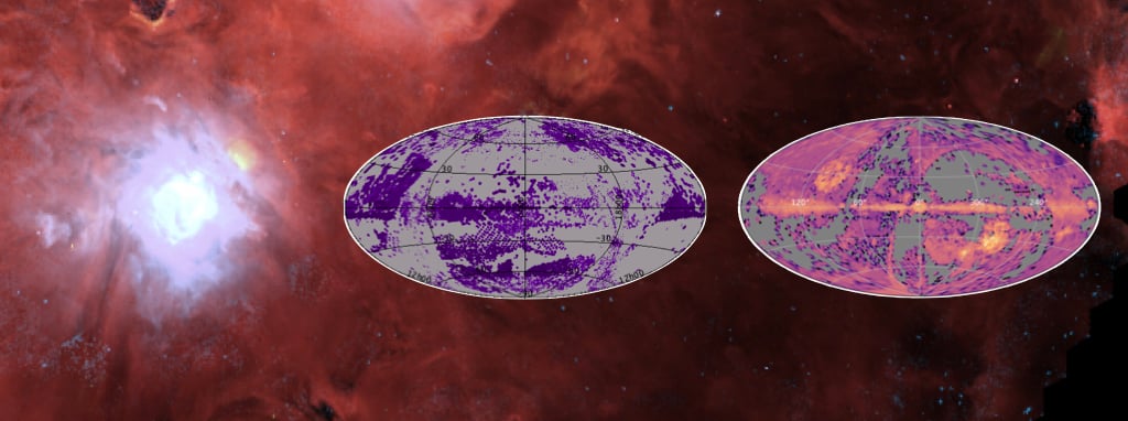 A three-part image showing results from the three mappers that make up DR20 data. Credit: SDSS-V
