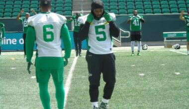 Saskatchewan Roughriders linebacker Antoine Brooks Jr. during practice.